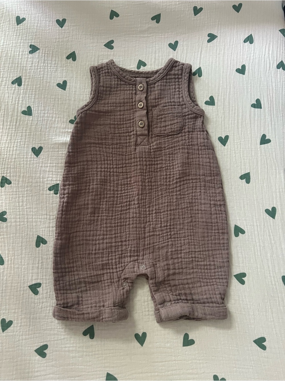 George Baby Muslin Cotton Romper 6-12M Neutral Brown